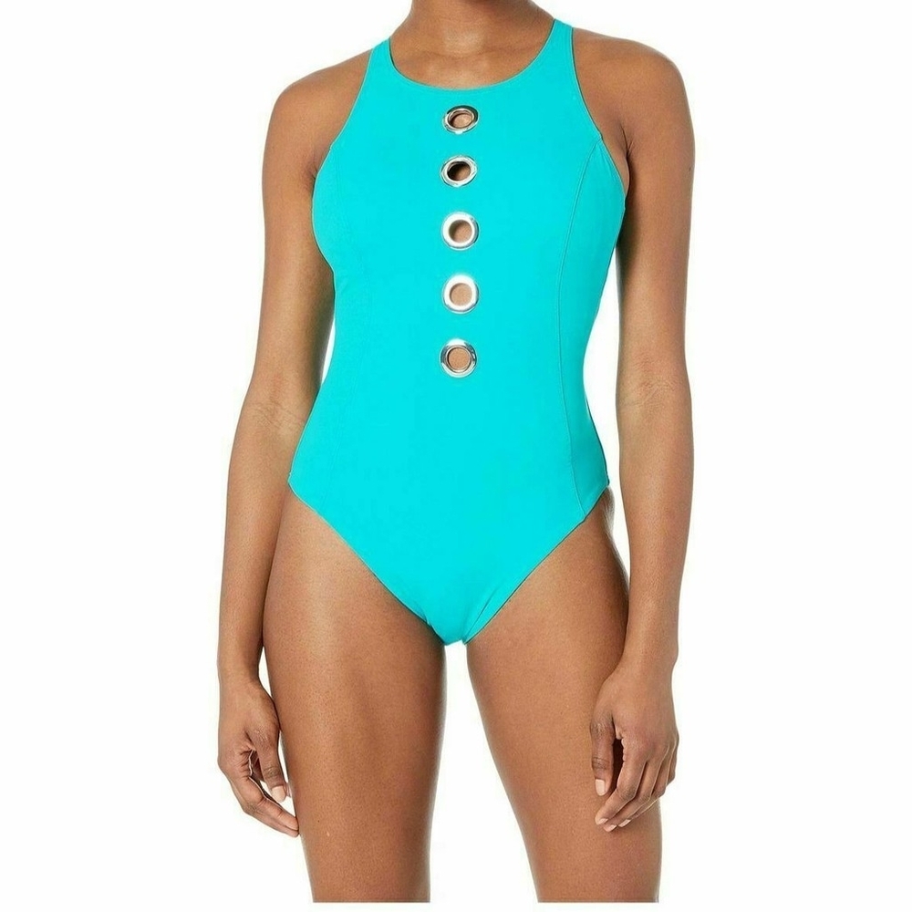 Teal One-Piece Swimsuit with Decorative Rings / Jade / Amoressa By Miraclesuit